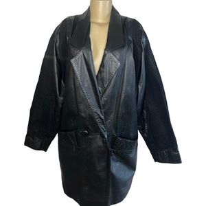 Vintage 80s Architect Leather Blazer W/ Cheetah Print Textured Patches